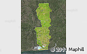 Satellite 3D Map of Oueme, darken, semi-desaturated