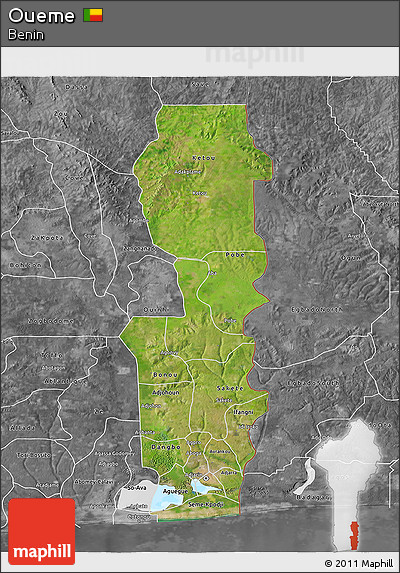 Satellite 3D Map of Oueme, desaturated