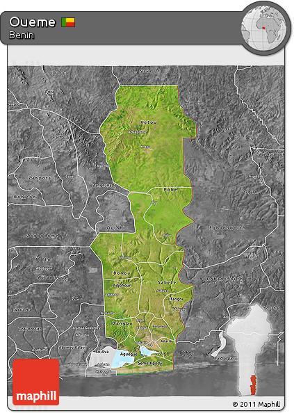 Satellite 3D Map of Oueme, desaturated