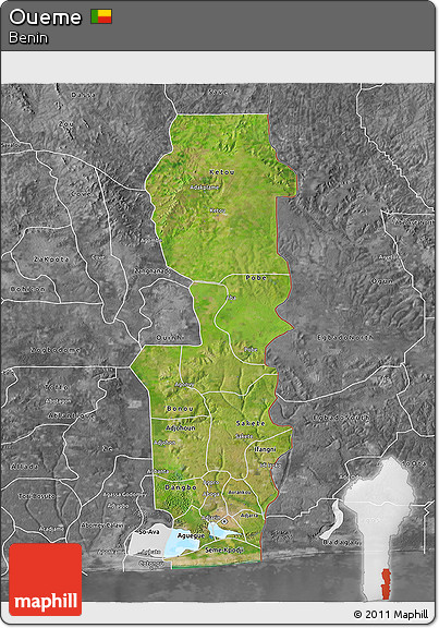 Satellite 3D Map of Oueme, desaturated