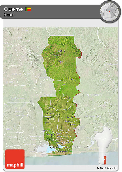 Satellite 3D Map of Oueme, lighten