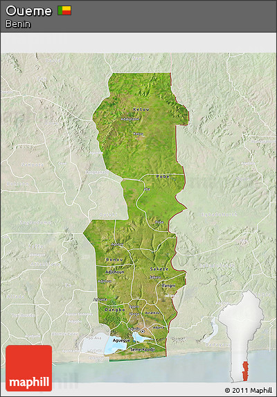 Satellite 3D Map of Oueme, lighten
