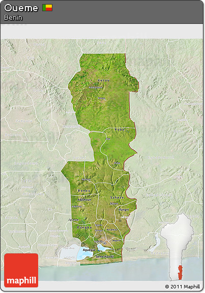 Satellite 3D Map of Oueme, lighten