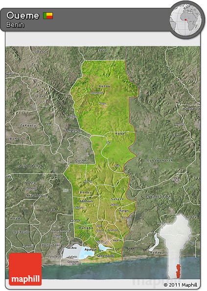 Satellite 3D Map of Oueme, semi-desaturated