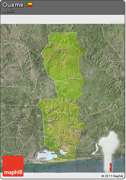 Satellite 3D Map of Oueme, semi-desaturated