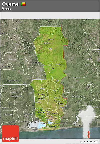 Satellite 3D Map of Oueme, semi-desaturated