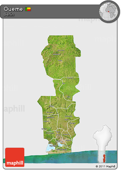 Satellite 3D Map of Oueme, single color outside
