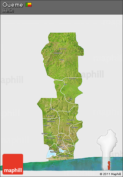 Satellite 3D Map of Oueme, single color outside