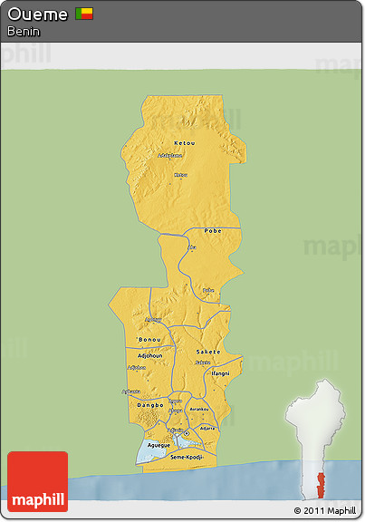 Savanna Style 3D Map of Oueme, single color outside