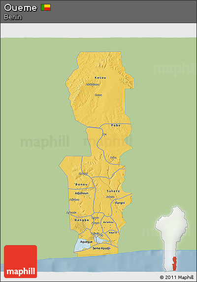 Savanna Style 3D Map of Oueme, single color outside