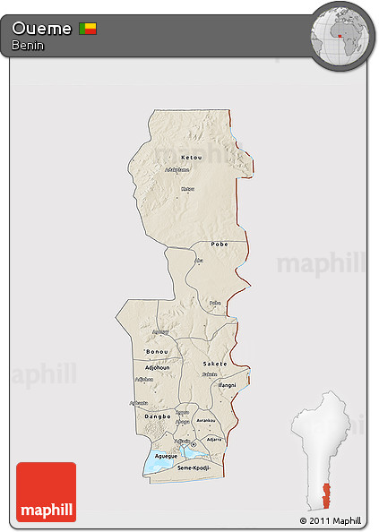 Shaded Relief 3D Map of Oueme, cropped outside