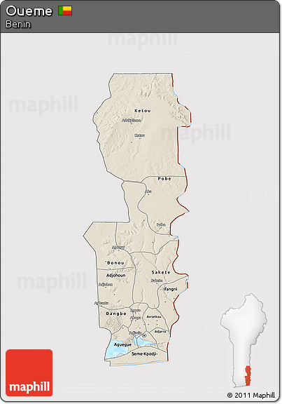 Shaded Relief 3D Map of Oueme, cropped outside