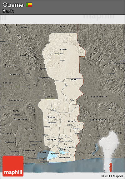 Shaded Relief 3D Map of Oueme, darken
