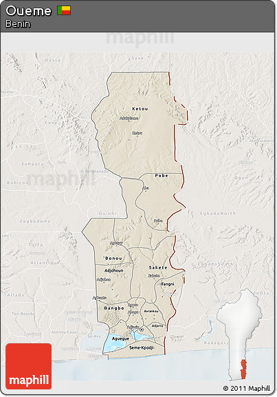 Shaded Relief 3D Map of Oueme, lighten