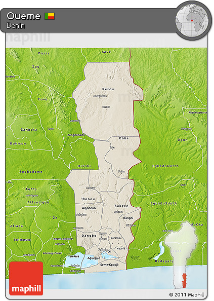Shaded Relief 3D Map of Oueme, physical outside