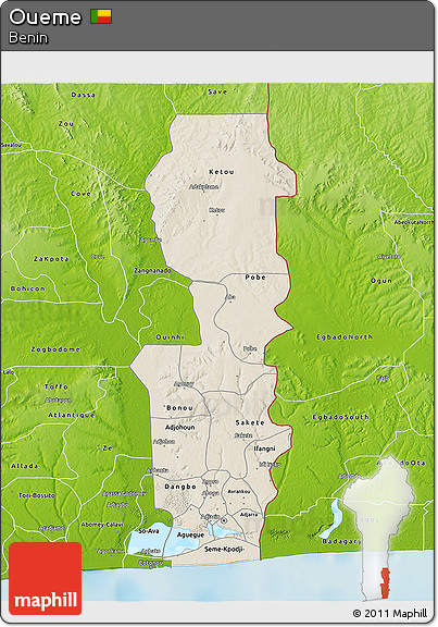 Shaded Relief 3D Map of Oueme, physical outside