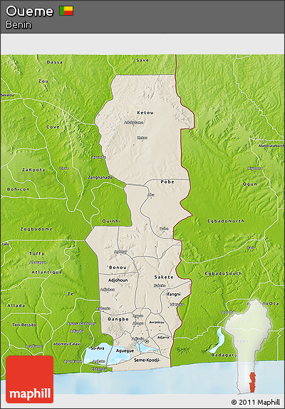 Shaded Relief 3D Map of Oueme, physical outside
