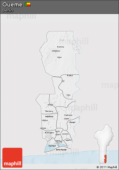 Silver Style 3D Map of Oueme, single color outside