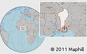 Gray Location Map of Adjarra, highlighted country, highlighted parent region, within the entire country, hill shading