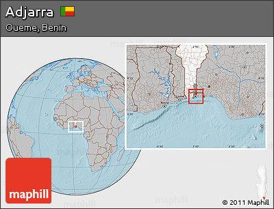 Gray Location Map of Adjarra, highlighted country, highlighted parent region, hill shading