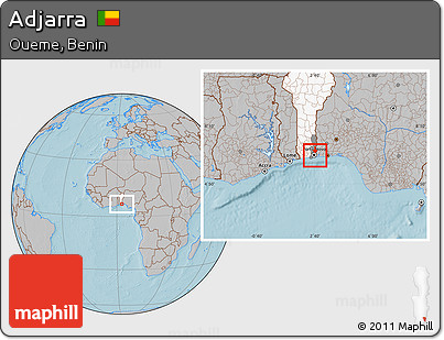 Gray Location Map of Adjarra, highlighted country, highlighted parent region, hill shading