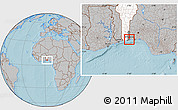 Gray Location Map of Adjarra, highlighted country, highlighted parent region, hill shading
