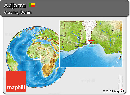 Physical Location Map of Adjarra, highlighted country, highlighted parent region