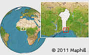 Satellite Location Map of Adjarra, highlighted country, within the entire country