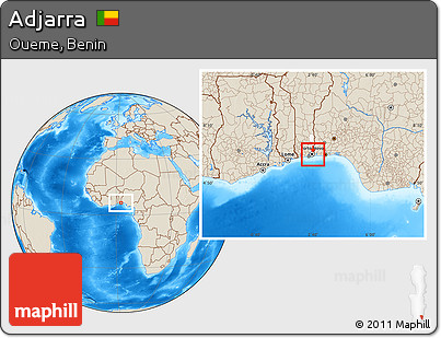 Shaded Relief Location Map of Adjarra, highlighted parent region