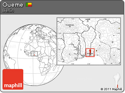Blank Location Map of Oueme, within the entire country