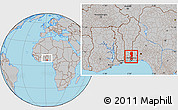 Gray Location Map of Oueme, within the entire country