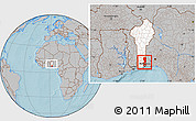 Gray Location Map of Oueme, highlighted country, within the entire country, hill shading