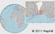 Gray Location Map of Oueme, highlighted country, hill shading