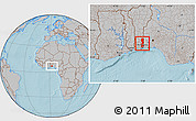 Gray Location Map of Oueme, hill shading