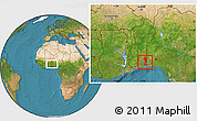 Satellite Location Map of Oueme, within the entire country