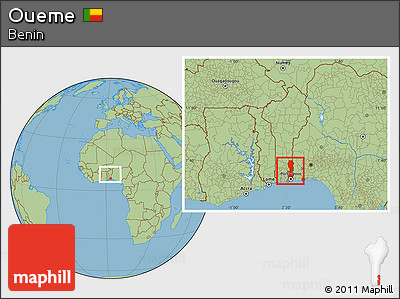 Savanna Style Location Map of Oueme, within the entire country