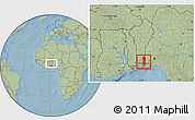 Savanna Style Location Map of Oueme, within the entire country, hill shading