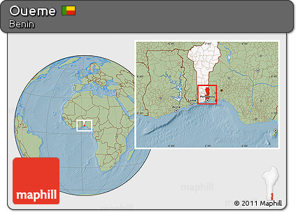 Savanna Style Location Map of Oueme, highlighted country, hill shading