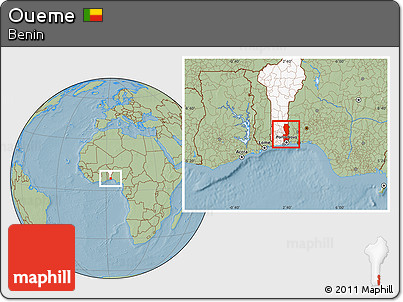 Savanna Style Location Map of Oueme, highlighted country, hill shading