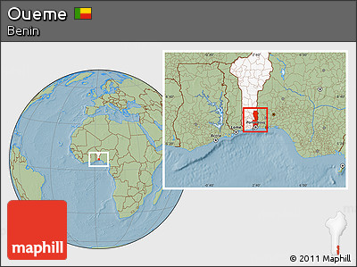 Savanna Style Location Map of Oueme, highlighted country, hill shading