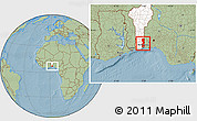 Savanna Style Location Map of Oueme, highlighted country, hill shading