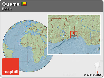 Savanna Style Location Map of Oueme, hill shading