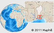 Shaded Relief Location Map of Oueme, highlighted country, within the entire country