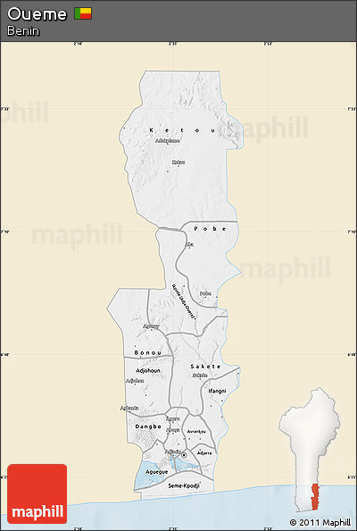 Classic Style Map of Oueme, single color outside