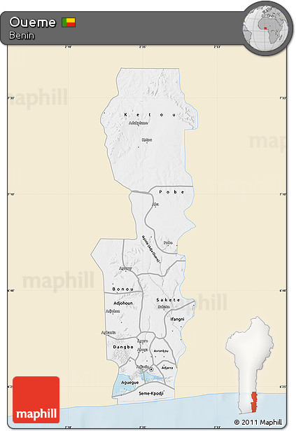 Classic Style Map of Oueme, single color outside