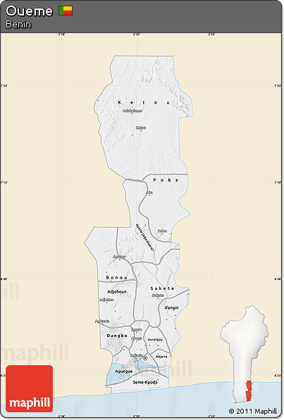 Classic Style Map of Oueme, single color outside