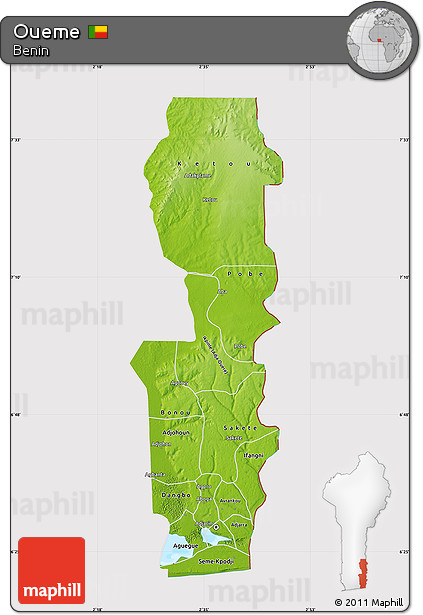 Physical Map of Oueme, cropped outside
