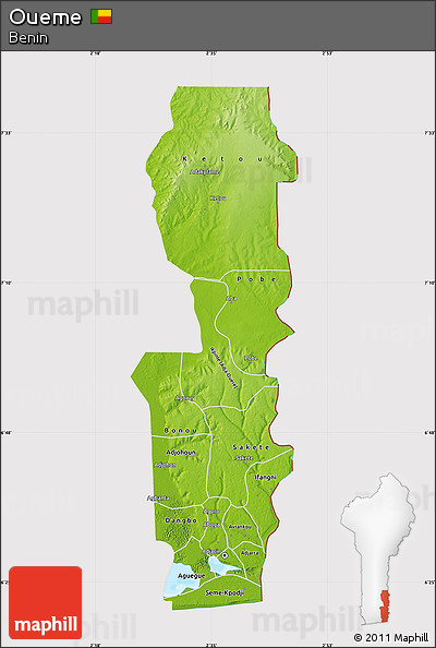 Physical Map of Oueme, cropped outside