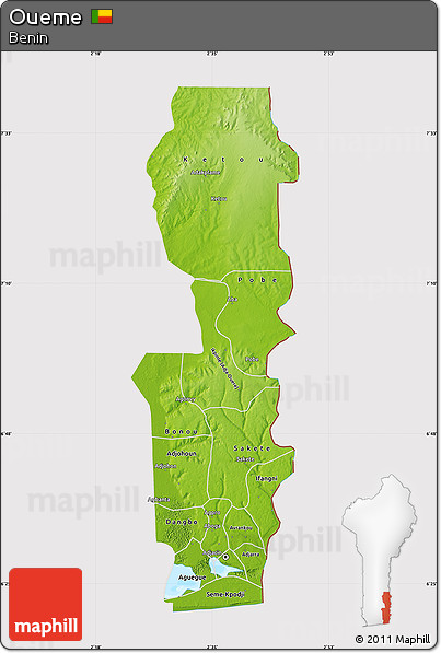 Physical Map of Oueme, cropped outside