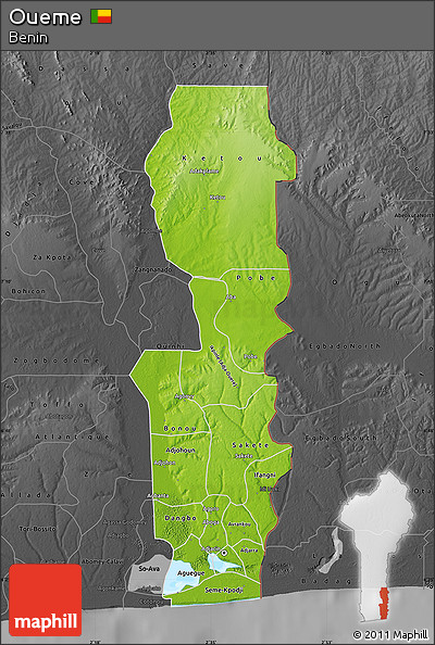 Physical Map of Oueme, darken, desaturated